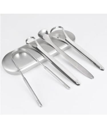 Tongue Scraper Set of 4 Metal Tongue Scrapers with Iron Case for Oral Hygiene Tongue Cleaner Made of Stainless Steel (Silver 4 Pieces)