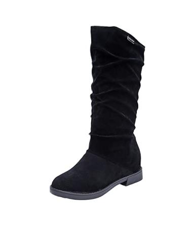 Women's Mid-Calf Boots,Autumn And Winter New Cowboy Boots, Women's Lace-up Slip-On Long Boots, Flat Round Toe Casual Boots, Fashion Sexy Western Boots,Women's Platform High Boots,Work Boots Women Black 5.5