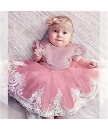 Baby Girls Lace Backless Tulle Princess Dress with Bowknot Headwear - 6-12 Months (Bean Pink) - Buy Online on GoSupps.com