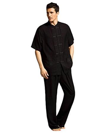 ZooBoo Men Short Sleeved Kung Fu Uniform Tang Suits Black 3X-Large