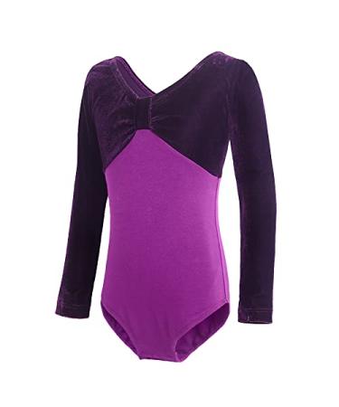 Libaobaoyo Long Sleeve Leotards for Girls Velvet Ballet Gymnastics Dancewear Bodysuit Outfit 4-5 Years Purple