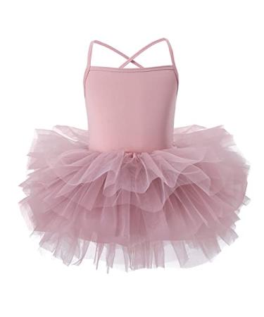 KARETT Toddler Girls Ballet Leotards with Backless Criss Cross Strap Sleeveless Ballerina Tutu Dress for Dance Outfit Dusty Pink 2-4T
