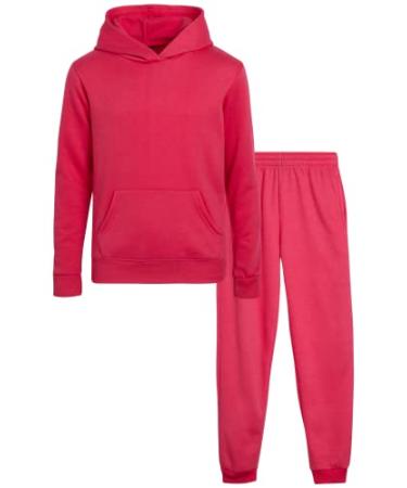 Real Love Girls' Jogger Set - 2 Piece Basic Fleece Pullover Hoodie and Sweatpants (7-16) Hot Pink 7-8