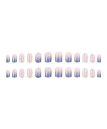 Nude Blue Butterfly Press on Nails with White Pearl Rhinestones - Glossy Full Cover Stick on False Nails for Women - Buy Online on GoSupps.com