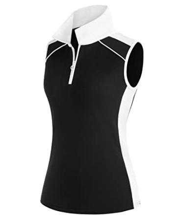 JACK SMITH Womens Sleeveless Golf Polo Shirt Moisture Wicking Tennis Shirts Colorblock Cotton Athletic Tank Tops Black XX-Large