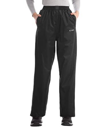 iCreek Women's Rain Pants Waterproof Breathable Windproof Lightweight Over Pants Work Rain Outdoor for Hiking, Golf, Fishing Black Medium/29" Inseam