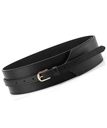 Toptim Women Wide Knotted Belt Design PU Leather Waistbands Simple Width Belt Black Waist 34-39"