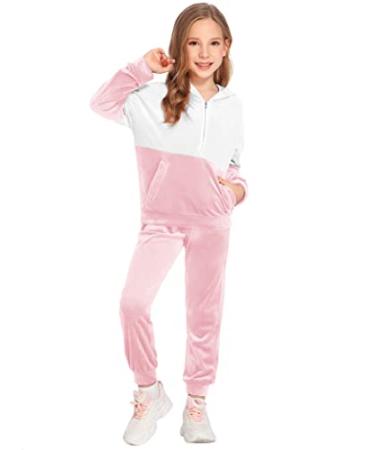 Arshiner Girls 2 Piece Outfits Tracksuits Long Sleeve Sweatshirts and Sweatpants Sweatsuits Activewear Sets Pat3 14-15 Years