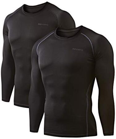 DEVOPS 2 Pack Men's Thermal Long Sleeve Compression Shirts Medium Black / Black