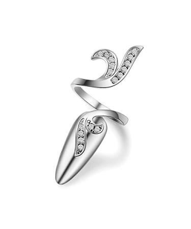 Uloveido Women's Index Finger Nail Ring Fingernail Rings Crystal Rhinestone Nail Cap Cover Ring Nail Art Charm for Women Girls SZ287 Platinum-4