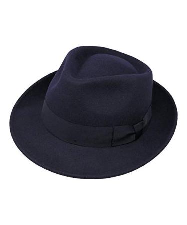 Premium Doyle - Teardrop Fedora Hat - 100% Wool Felt - Crushable for Travel - Water Resistant - Unisex 7 1/4-7 3/8 Navy