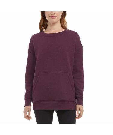 Danskin Women's Oversized Crewneck Pullover Sweatshirt with Pocket Standard Small Italian Plum Heather