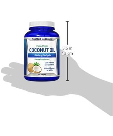 YounGlo Research Organic Extra Virgin Coconut Oil Softgels 1000mg - 180 Capsules | Hair, Nails & Skin Health Support | Keto-Friendly Dietary Supplement - Buy Online on GoSupps.com