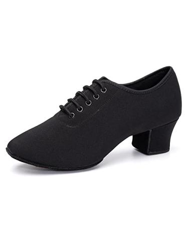 AOQUNFS Women Latin Ballroom Dance Shoes Lace-up Modern Salsa Practice Dance Shoes,Model LHD-NJB 9 1-black-split Suede Sole-5cm Heel