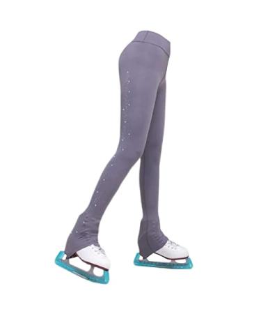 Figure Skating Pants with Rhinestones, Double-Sided Brushed Nude Skin-Friendly Skating Pants for Adult Grey Medium