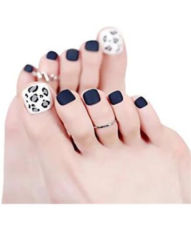 24pcs Black Press On Toenails Short Matte False Toenails with Leopard Decoration Design Acrylic Fake Feet Nails for Women - Buy Online on GoSupps.com
