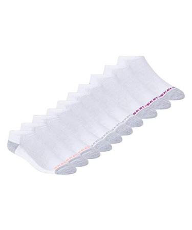 Skechers Women's 10 Pack No Show Socks 9-11 White/Orange