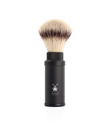 MHLE Travel Black Aluminum Silvertip Fibre Shaving Brush - Portable Synthetic Luxury Shave Brush for Men, Rich Lather
