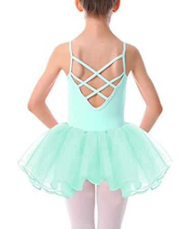 Kidsmian Little Girls Crisscross Back Straps Ballet Leotards Gymnastic Dance Tutu Dress With Organze Skirt 6-7 Years Lake Green-(crisscross)