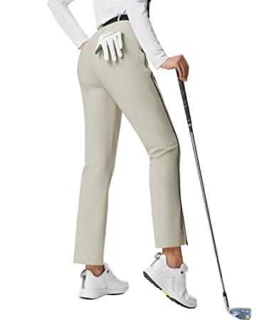 JACK SMITH Women's Golf Trousers Elastic Waist Quick Dry Water Resistant Work Pants Lighweight Travel Pant UPF 50+(Khaki,L)