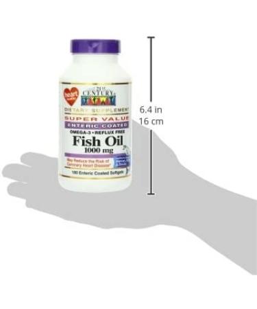 21st Century Fish Oil 1000 mg - Reflux Free Enteric Coated Softgels (180 Count) - Buy Online on GoSupps.com