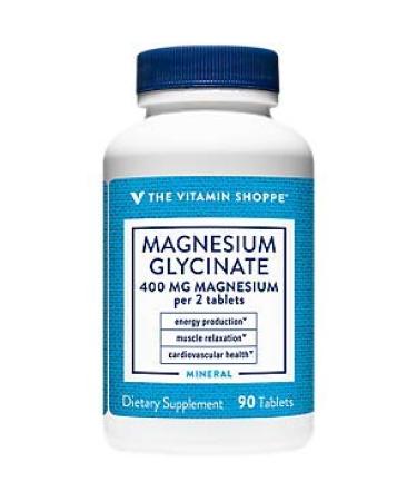 The Vitamin Shoppe Magnesium Glycinate 400MG Supports Energy Production Muscle Relaxation and Heart Health (90 Tablets)