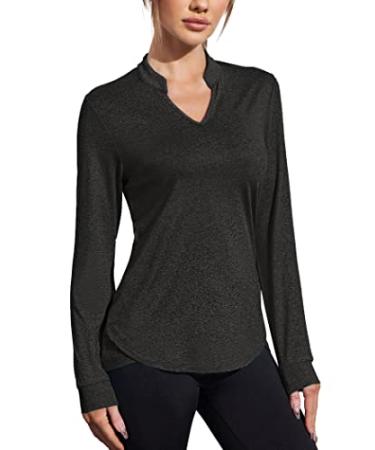 COOrun Workout Shirts for Women Long Sleeve Yoga Tops Casual Hiking Tee Shirt Athletic Breathable Top Quick Dry 1-black Large