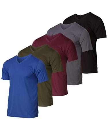 Real Essentials 5 Pack: Mens V-Neck Mesh Moisture Wicking Active Athletic Performance Short Sleeve T-Shirt X-Large Set 4