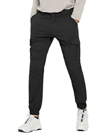 PULI Men's Hiking Cargo Pants Slim Fit Stretch Jogger Cycling Waterproof Outdoor Trousers with Pockets Black 32