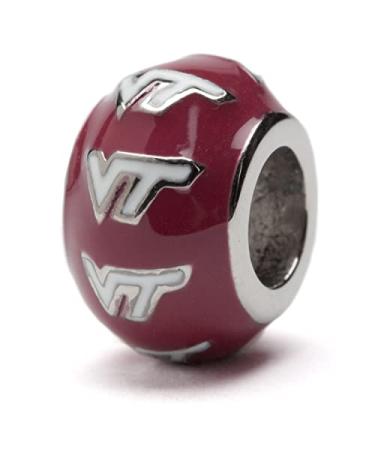 Virginia Tech Charm | VT Hokies Charm - White VT on Red Round Bead Charm | Officially Licensed Virginia Tech Jewelry | Virginia Tech Gifts | VT Hokies | Virginia Tech Charms | Stainless Steel