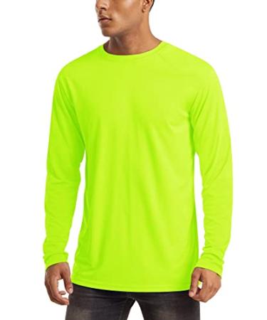 MAGCOMSEN Men's Long Sleeve Shirts UPF 50+ UV Sun Protection Athletic Shirts for Hiking Running Workout Rash Guard Large Fluorescent Green