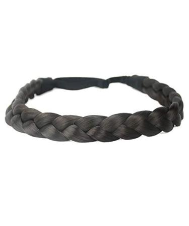 DIGUAN Synthetic Hair Braided Headband Classic Chunky Wide Plaited Braids Elastic Stretch Hairpiece Women Girl Beauty accessory  55g aHairBeauty (Dark Brown)
