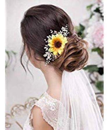 Barogirl Bridal Sunflower Hair Comb Clip Crystal Bride Gold Wedding Hair Accessories for Women (Silver)