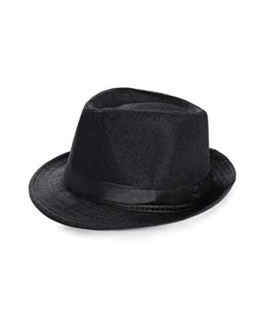 BABEYOND Straw Fedora Hat for Men Panama Trilby Hat Short Brim Summer Sun Hat A-black