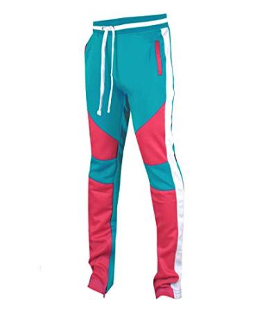 SCREENSHOT Mens Streetwear Premium Slim Fit Fashion Track Pants - Athletic Sportswear Jogger Bottoms with Side Taping X-Large P41901-turquoise