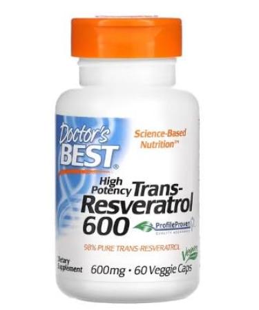 Doctor's Best Trans-Resveratrol 600-600mg - 60 Vegetable Capsules - Powerful Antioxidant for Optimal Health
