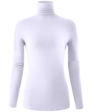 AUHEGN Women's Long Sleeve Lightweight Turtleneck Top Pullover Casual Active Layer Tops Shirts Medium White