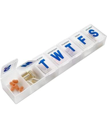 Pill Box 7 Day Organizer for Vitamin Case and Medicine White Clear Case Holder (B)