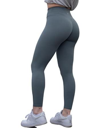 TomTiger Women's Yoga Pants 7/8 High Waisted Workout Yoga Leggings for Women Butt Lifting Tummy Control Booty Tights Medium Eucalyptus