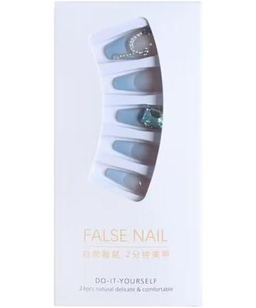 24Pcs/Set Press On Nails Summer Ice Through Blue French Freshing Blue Diamond Long False Nails Acrylic Fake Nails Full Cover Nails Tips Artificial Finger Manicure Press on nails for Women and Girls - Buy Online on GoSupps.com