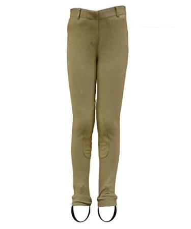 BasEQ Lily Children's Low-Rise Pull-On Jodhpurs Euro Seat and Knee Patch Horseback Riding Pants Tan 8