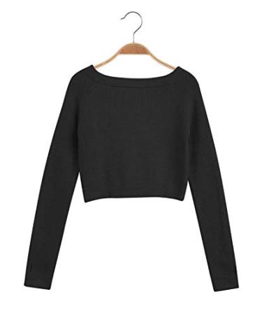Cuulrite Girls Ballet Dance Crop Top Sweater Long Sleeve Sport Sweatshirt with Thumb Hole Black Large