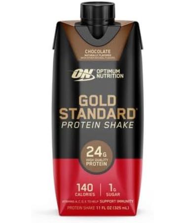 ON Gold Standard Ready To Drink Protein Shake | 24 Grams Protein 140 Calories 1 Gram Sugar | Gluten Free Protein Shake with Vitamin A C D E to Support Immunity | 355 mL Per Shake (Chocolate Pack of 12) Chocolate Pack of 12 - Buy Online on GoSupps.com
