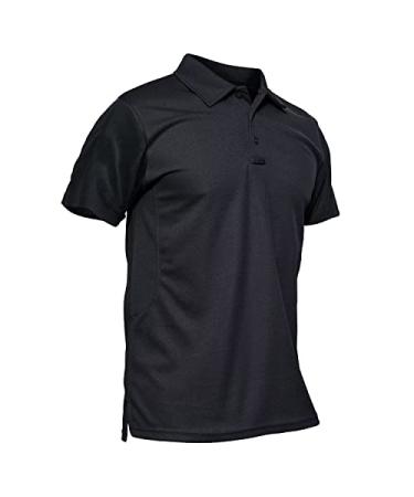 MAGCOMSEN Men's Polo Shirt Quick Dry Performance Long and Short Sleeve Tactical Shirts Pique Jersey Golf Shirt Black-short X-Large