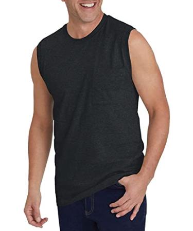 Wihion Men's Sleeveless Gym Tank Tops with Pocket Workout Bodybuilding Muscle T Shirts Black Large