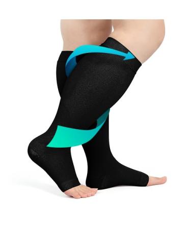 FITTOO Plus Size Compression Socks for Men & Women 20-30mmHg Graduated Compression Socks for Shin Splint Varicose Vein & Calf Pain Fatigue Relief Open Toe & Graphite 2X-Large