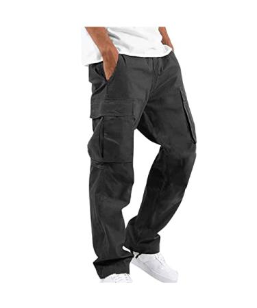 Ozmmyan Cargo Pants for Men Solid Casual Multiple Pockets Outdoor Straight Type Fitness Long Pants Cargo Pants Trousers Black Medium