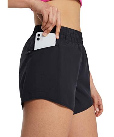 BALEAF Women's 4" Running Athletic Shorts with Liner Zipper Pockets for Workout Gym Sports A-black Medium