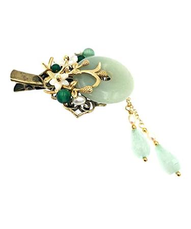 Chinese Lucky Jade Hairpin Vintage Tassel Hair Clip Hanfu Accessory - Women's Antique Cosplay Gift - Buy Online on GoSupps.com