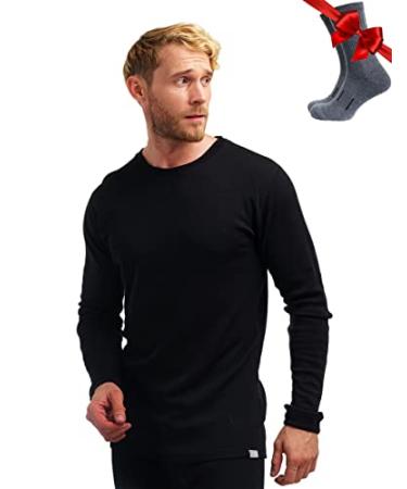 Merino.tech Merino Wool Base Layer - Mens 100% Merino Wool Long Sleeve Thermal Shirts Lightweight, Midweight, Heavyweight X-Large Black 250